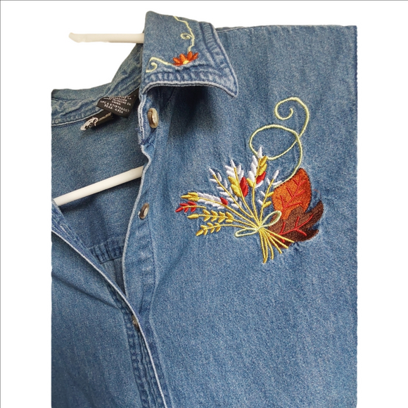 Vintage Fall Autumn Embroidery Denim Shirt Holiday Editions S - Picture 3 of 9